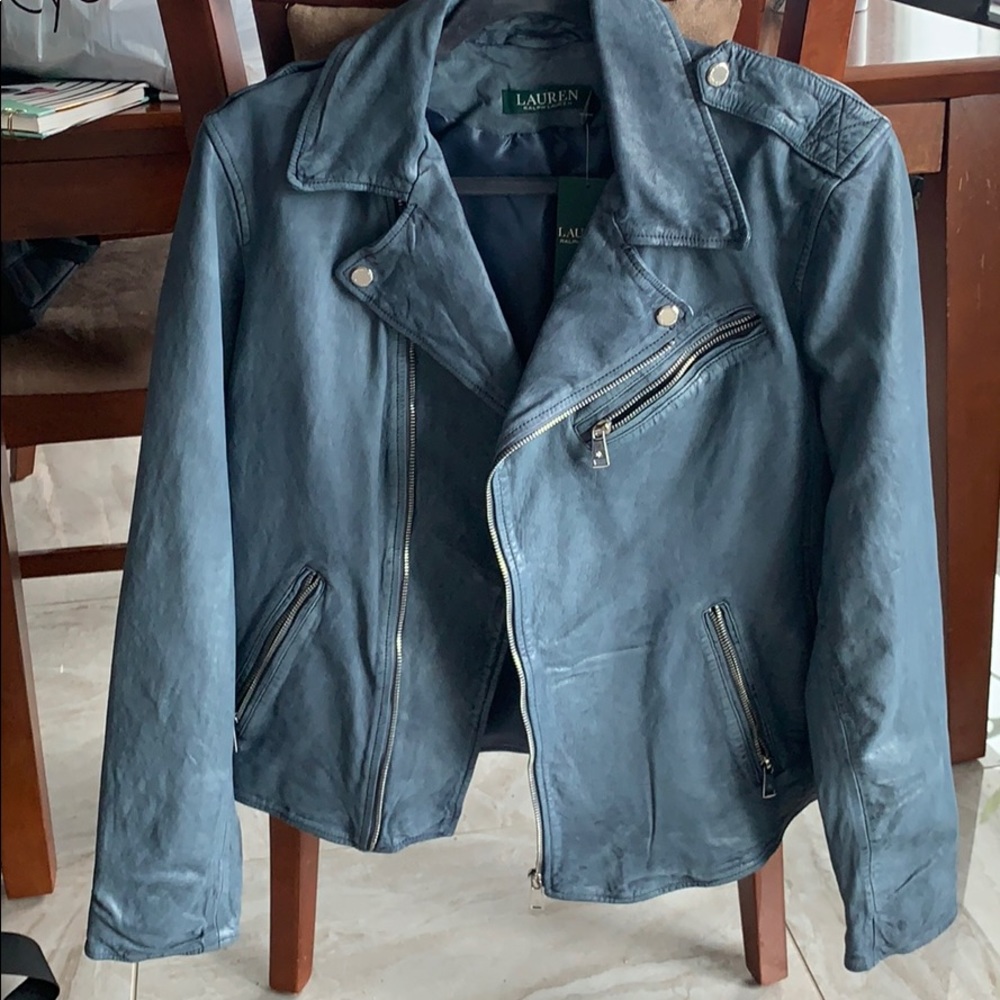 NWT Lauren Ralph Lauren Leather Moto Jacket Sz 14